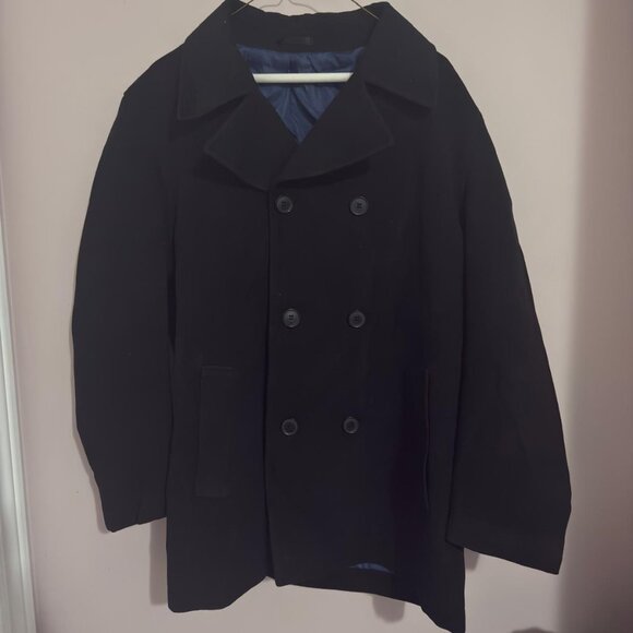 M&S Man Black Wool Blend Peacoat - Picture 5 of 6
